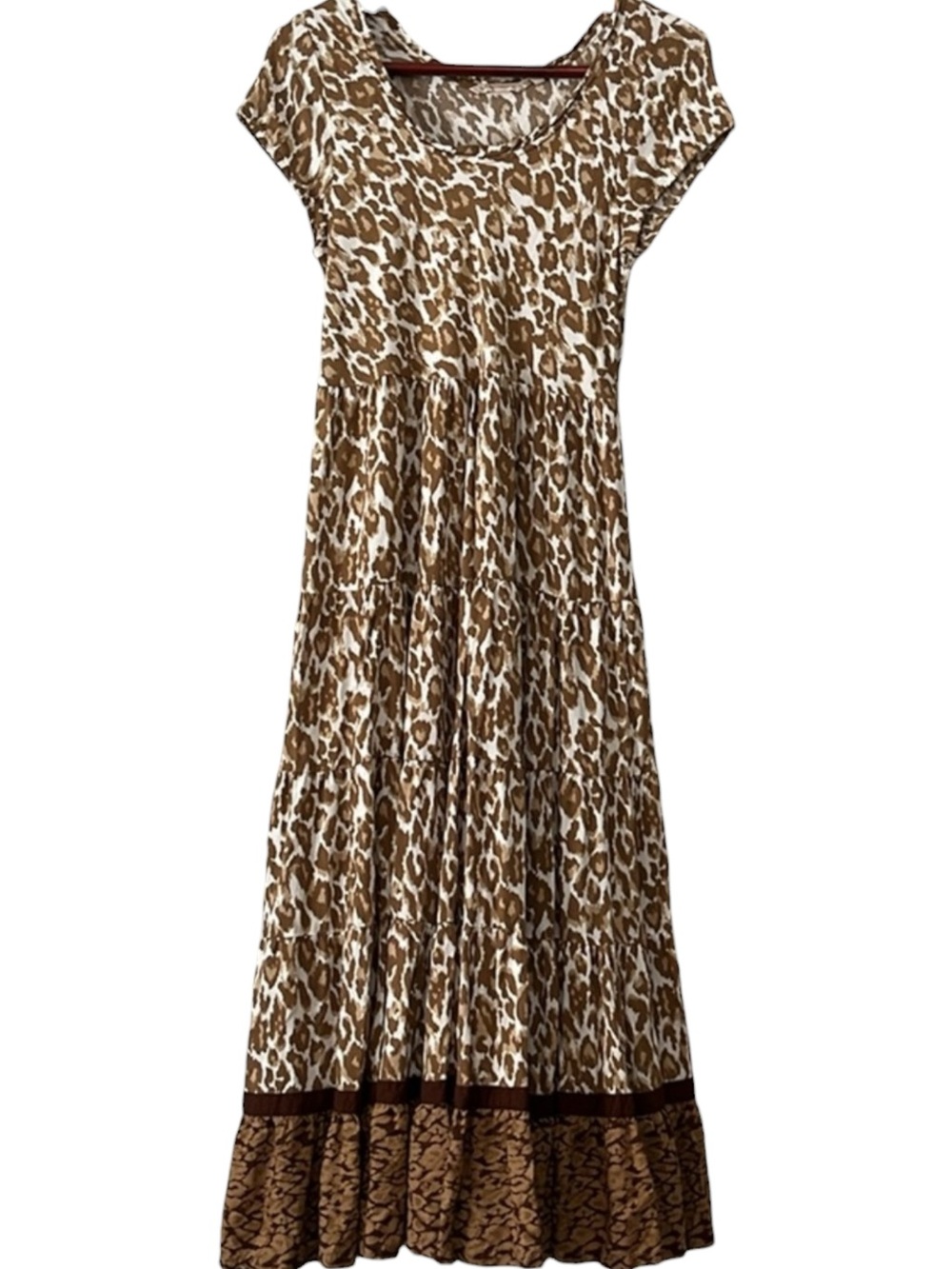 Soft‎ Surroundings Kara Tiered Maxi Dress Brown Leopard  Print Size Medium - Picture 7 of 16